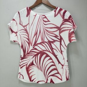 Chico's Tropical Leaf Short Sleeve Sweater